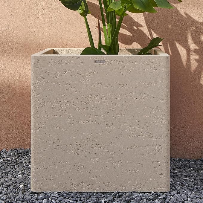 20 Inch Square Concrete Planter（20Lx20Wx20H，48 Pounds）,Durable All-Weather Use with Drainage Holes,Large Square Planter for Outdoor Indoor Plants