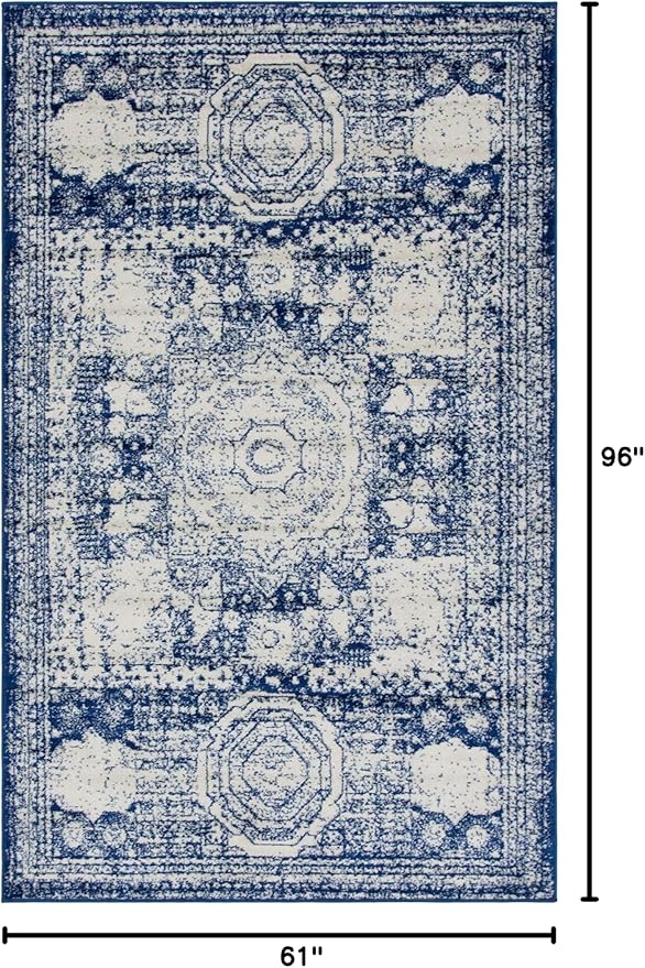 Unique Loom Bromley Collection Area Rug - Wells (5' 1" x 8' Rectangle Ivory and Blue/Ivory)