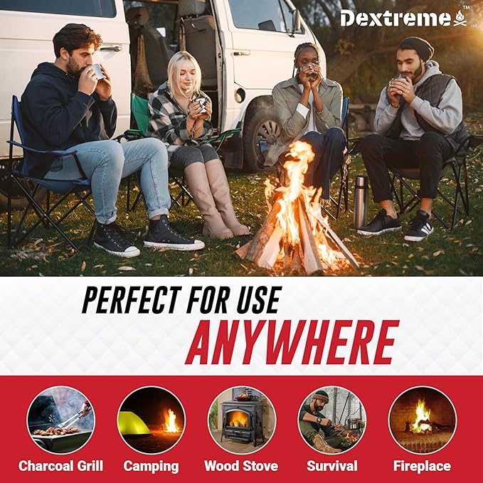 Dextreme Fire Starter Pack of 144/48 Natural Fire Starters Cubes for Campfires, Charcoal, BBQ, Grill Pit, Fireplace, Wood Stoves, Smokers and Camping - Easy to Ignite and Non Toxic… (48 Squares)