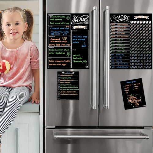 JJPRO Magnetic Chalkboard Reward Chore Chart | Weekly Meal Planner with Bonus Grocery List & Notepad