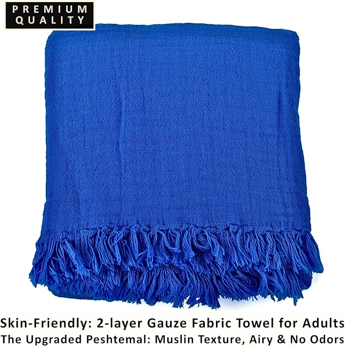 PÜSKÜL - Premium 2-Piece Oversized Muslin Bath Towel for Adult 35x70 Extra Large Bath Sheets | Natural 100% Turkish Cotton Soft Absorbent Quick-Dry Light Spa & Beach Towels (Pack of 2, Royal Blue)