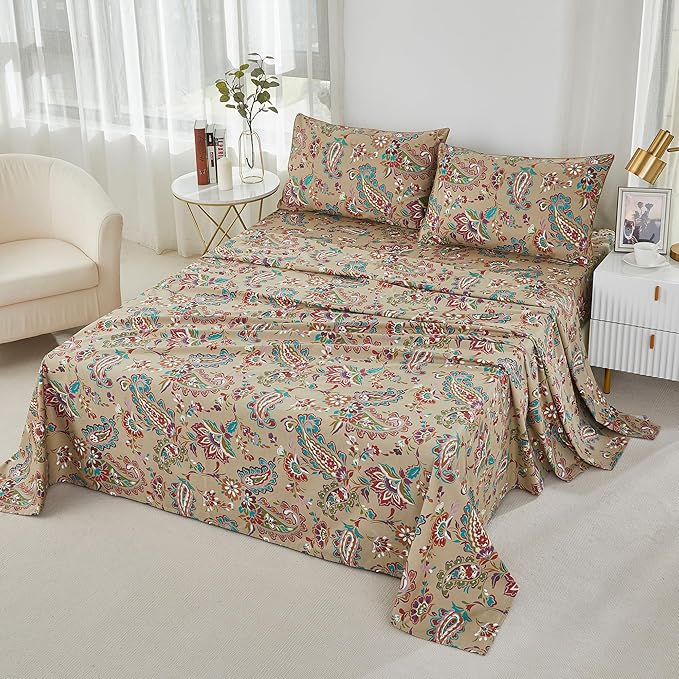 Brandream Bohemian Paisley Bedding Luxury Bed Sheets Set Queen Size Bedding Collections 800 Thread Count 100% Egyptian Cotton Deep Pocket, 4 Piece Vintage Regal