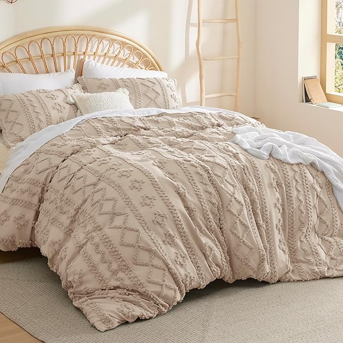 Bedsure Boho Duvet Cover King Size, Soft & Comfortable Elegant Design Boho Bedding for Decoration, Machine Washable Comforter Cover for All Seasons,Includes 1 Duvet Cover & 2 Pillow Shams,Khaki