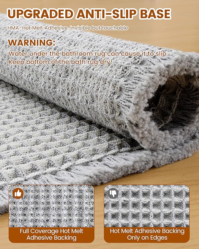 Smiry Waffle Bath Mat 60x24, Extra Soft Absorbent Bathroom Rugs, Non Slip Machine Washable Quick Dry Bath Rugs for Bathroom Floor, Tub, Shower, Home Decor Accessories, Lightgrey & Cream