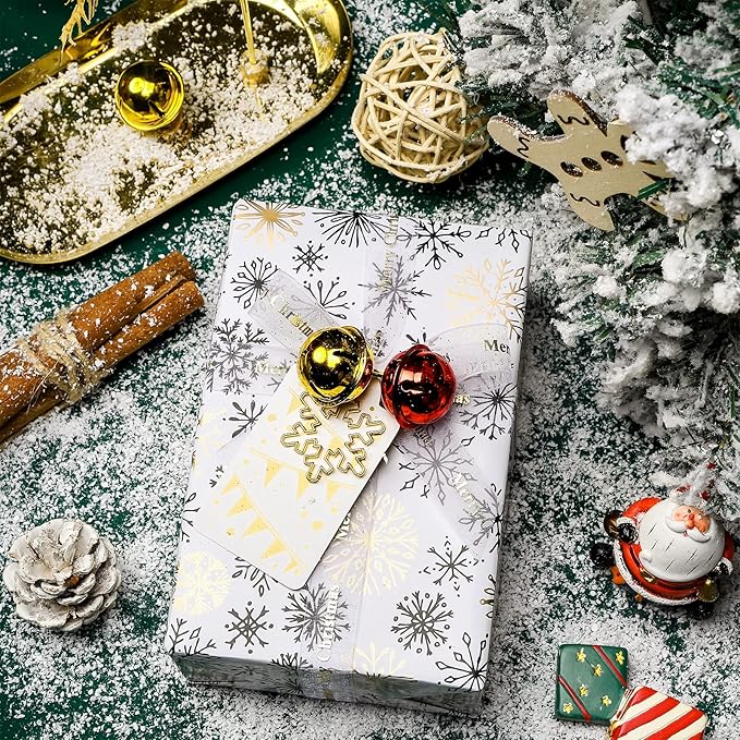 MAYPLUSS Wrapping Paper Roll - Mini Roll - 17 inch X 120 inch Per roll - 3 Different Christmas Black Gold Design (42.3 sq.ft.ttl)
