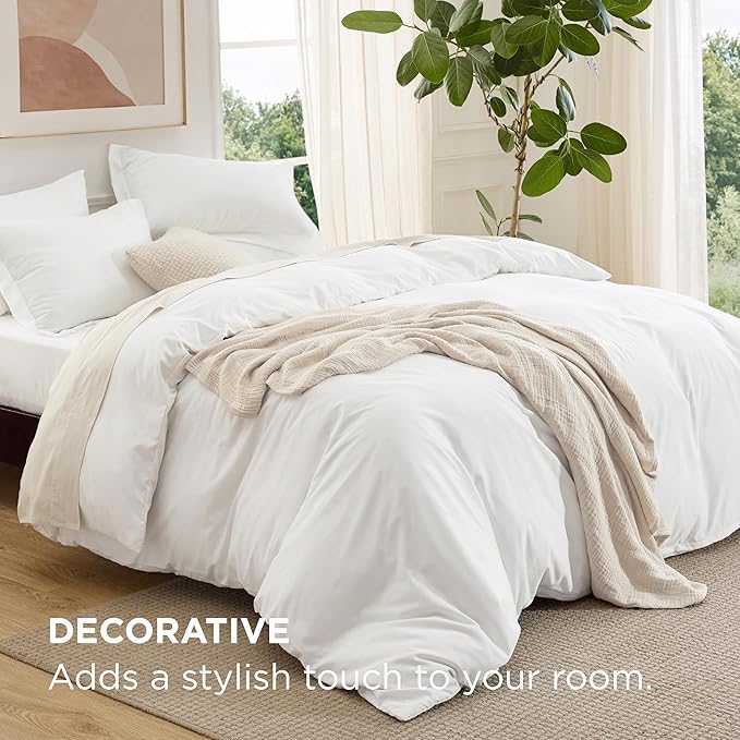 Bedsure Duvet Cover with Fitted Sheet King - 6 Pieces, Deep Pocket, Hotel Luxury Soft Double Brushed Bedding Set, 1 Duvet Cover, 1 Fitted Sheet, 2 Pillow Shams, 2 Pillowcases, NO Comforter, White