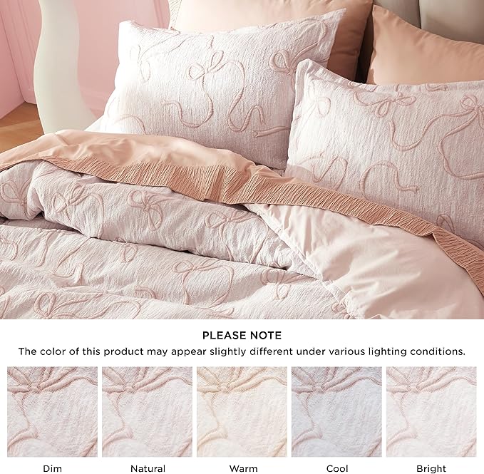 Bedsure Pink Duvet Cover Queen Size with Bowknot Jacquard Design, Soft and Elegant Boho Bedding Set, Luxurious Craftsmanship for a Stylish Bedroom,Includes 1 90"x90" Duvet Cover & 2 Pillow Shams