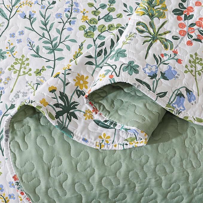 HoneiLife Queen Quilt Bedding Set - 3 Pieces Microfiber Quilt Sets Lightweight Bedspreads Reversible Coverlets Retro Bed Cover Floral Bedding Set Wildflower Quilts All Season Use
