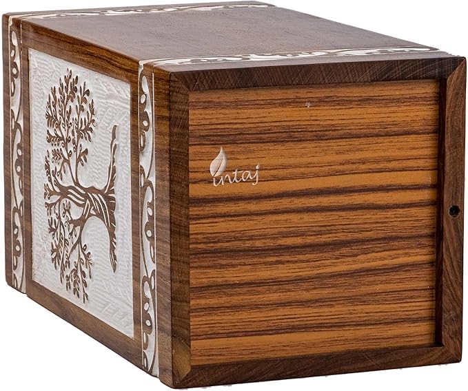 INTAJ Wooden Keepsake Cremation Urn for Human & Pet Ashes - Mini Tree of Life Urn Box & Casket - Holds 20 Cubic Inch