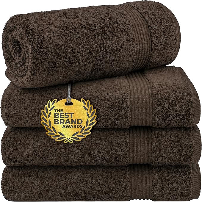Cotton Paradise 4 Piece Turkish Bath Towels for Bathroom, 100% Cotton Extra Large Soft Plush Towels Bathroom Set, Brown