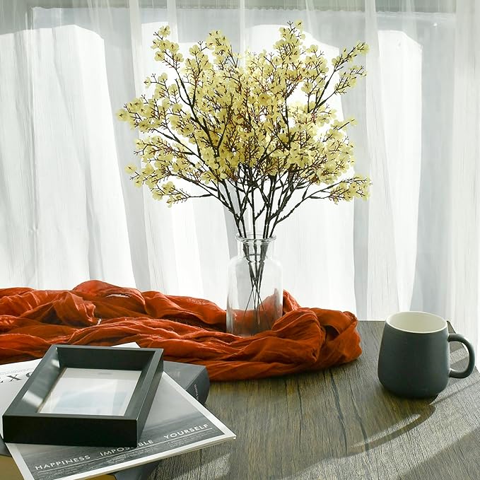 Mandy's Light Yellow Artificial Baby’s Breath European Flowers 6 Bundles Silk Gypsophila with Bendable Stems for Fall Thanksgiving & Christmas Centerpiece Wedding Decor and Table Arrangements