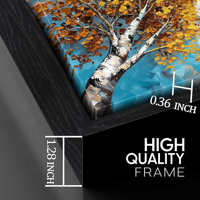 Tree Canvas Wall Art for Living Room Large Size - Yellow and Blue Bedroom Wall Art - Black Framed Wall Art Size 29" x 59"
