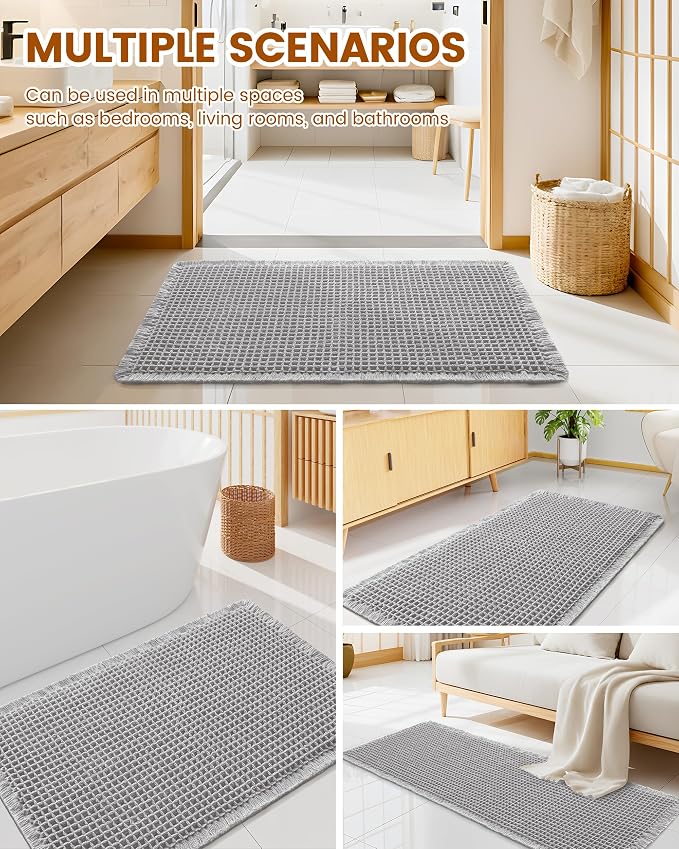 Smiry Waffle Bath Mat 72x24, Extra Soft Absorbent Bathroom Rugs, Non Slip Machine Washable Quick Dry Bath Rugs for Bathroom Floor, Tub, Shower, Home Decor Accessories, Light Grey