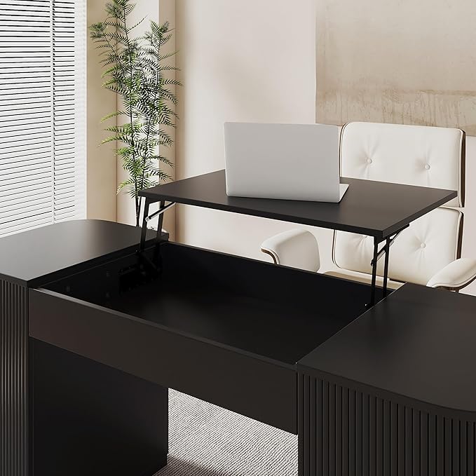 homary 59.8" Modern Standing Desk, Home Office Desk Engineered Wood Office Desk with Lift-Top & Ample Storage for Office, Study, Black
