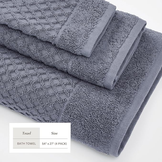 Great Bay Home Bath Towels - 100% Cotton 4 Pack 54x27 Bath Towel Set - Absorbent, Durable, Quick-Dry Towels for Bathroom (Chambray Blue)