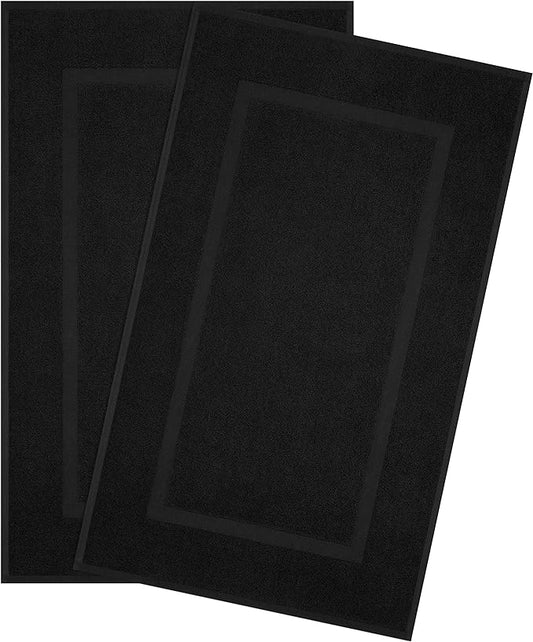 Cotton Paradise 100% Cotton Turkish Bathmat Set, Soft Absorbent Quick Dry, 2 Piece 20x34 Bathmat Floor Set, Coal Black