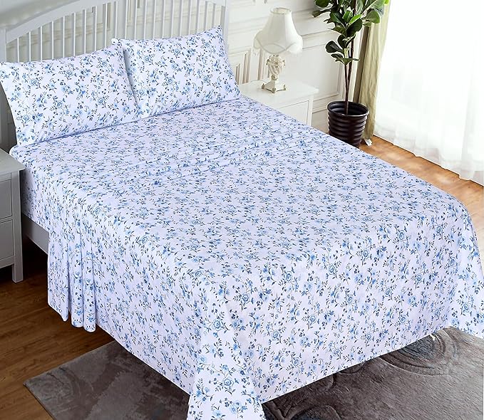 RUVANTI 100% Cotton Split King Sheets Sets for Adjustable Bed, 5 PCs, Soft & Breathable Percale Weave Bedding, Deep Pocket 16", Hotel Standard, Crisp Cool Feel & Durable, Floral Sheet, Annual