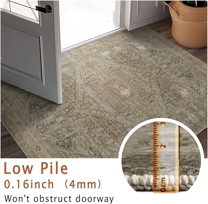 vivorug 8x10 Area Rugs for Living Room, Non-Slip Backing Washable Rug 8x10, Large Area Rug Soft Carpet for Bedroom Dining Room, Vintage, Easy Clean, Durable, Low Pile Rug Under Table, Olive