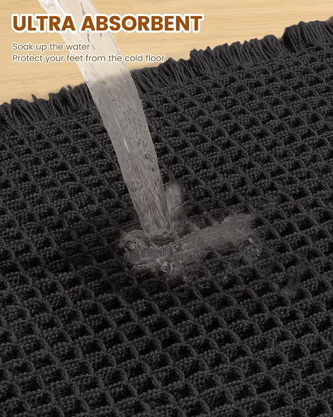 Smiry Waffle Bath Mat 72x24, Extra Soft Absorbent Bathroom Rugs, Non Slip Machine Washable Quick Dry Bath Rugs for Bathroom Floor, Tub, Shower, Home Decor Accessories, Black