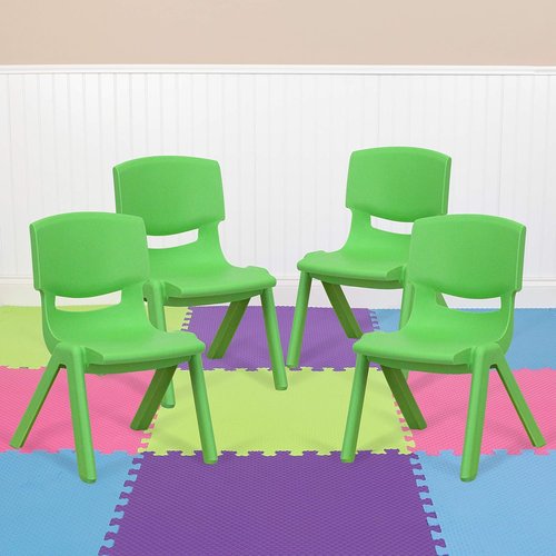 Emma + Oliver Stackable Preschool Chairs - 4 Pack Green Plastic Design, 10.5" H Seat