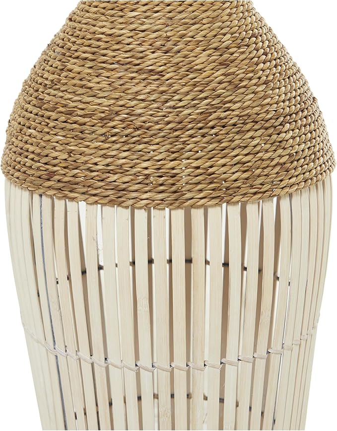 Deco 79 Seagrass Handmade Decorative Vase Wrapped Tall Centerpiece Vase with Cream Slatted Bamboo Center, Vase for Home Decoration 11" x 11" x 32", Brown