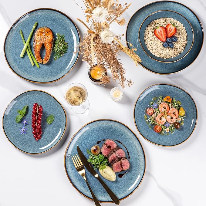 AmorArc Ceramic Dinnerware Sets,Handmade Reactive Glaze Stoneware Plates and Bowls Sets,Highly Scratch Resistant | Dishwasher & Microwave Safe Dishes Set,Service for 6 (18pc)