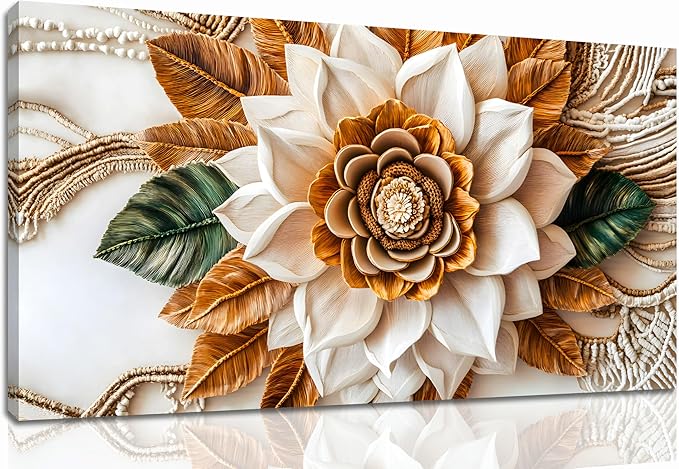 Tarfupth Boho Flower Canvas Wall Art for Living Room White and Brown Large Canvas Prints Botanical Pictures for Bedroom Office Home Decor 20"x40"