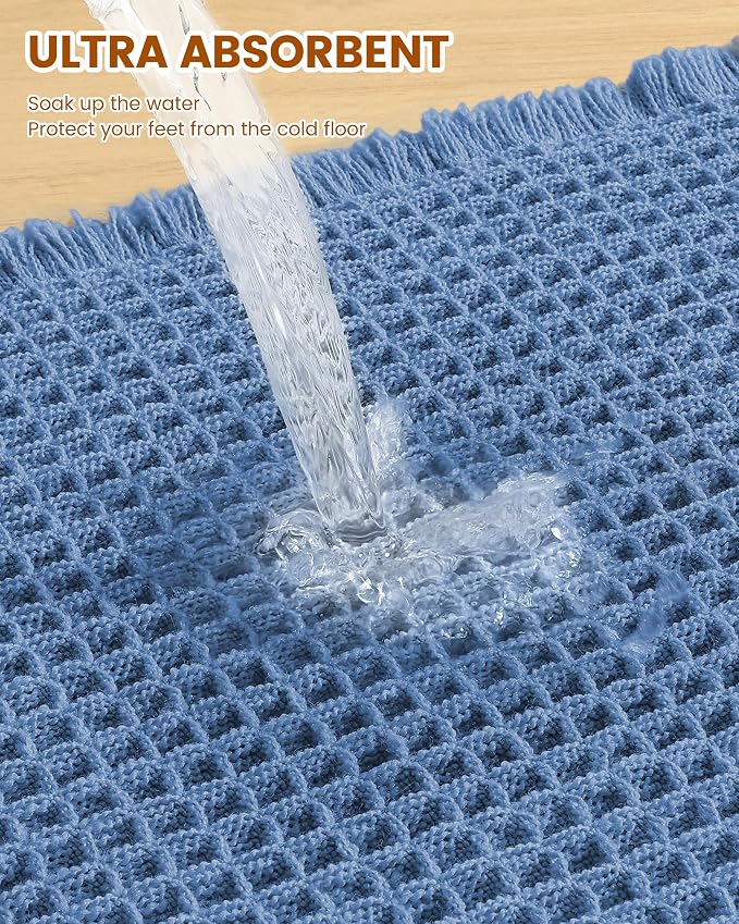 Smiry Waffle Bath Mat 30x20, Extra Soft Absorbent Bathroom Rugs, Non Slip Machine Washable Quick Dry Bath Rugs for Bathroom Floor, Tub, Shower, Home Decor Accessories, Blue