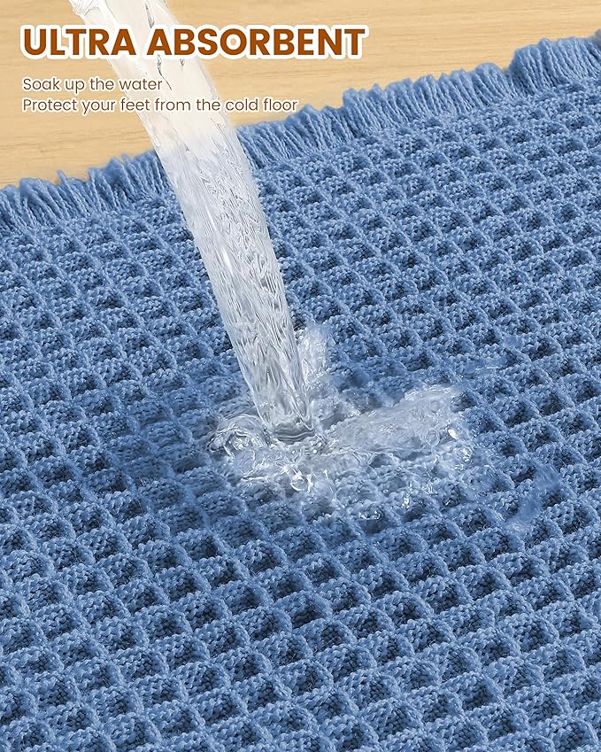 Smiry Waffle Bath Mat 36x24, Extra Soft Absorbent Bathroom Rugs, Non Slip Machine Washable Quick Dry Bath Rugs for Bathroom Floor, Tub, Shower, Home Decor Accessories, Blue