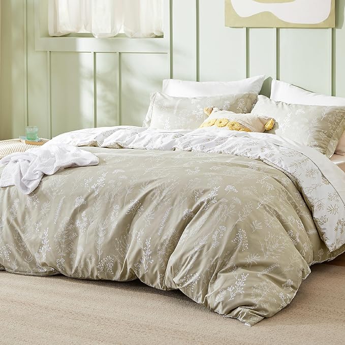 Bedsure Twin/Twin XL Comforter Set - Linen Bed Set, 2 Pieces Cute Floral Bedding, 1 Soft Reversible Botanical Flowers Comforter and 1 Pillow Sham