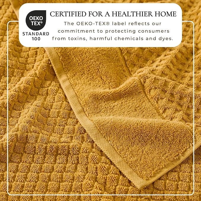 Great Bay Home Bath Towels - 100% Cotton 6 Piece Towel Set - Diamond Waffle Weave - Absorbent, Durable, Quick-Dry Towels for Bathroom (Marigold)