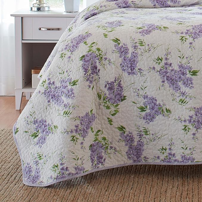 Laura Ashley - King Quilt Set - Cotton Reversible Bedding with Matching Shams, Lightweight & Soft Decor (Keighley Lilac, King)