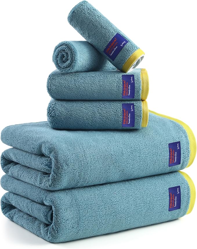 REDKISS 6 Piece Bath Towel Set, 100% Cotton, Soft Absorbent 600 GSM | Includes 2 Bath Towels, 2 Hand Towels & 2 Washcloths | Quick Dry | Contrast Border Design | Bathroom | Guest Bath & Apartment