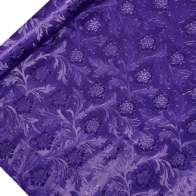 Paper Mart Purple Floral Foil, 20 Inches by 10 Yards, Poly Lined, Embossed Flower Wrapping Paper for Bouquets, Plants, and Decor
