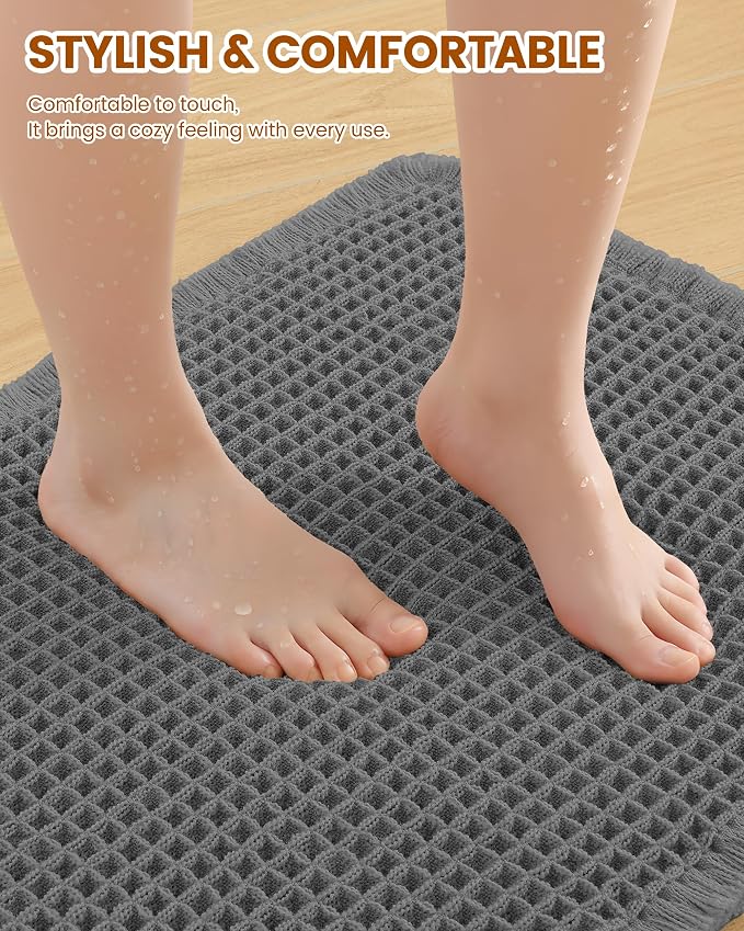 Smiry Waffle Bath Mat 60x24, Extra Soft Absorbent Bathroom Rugs, Non Slip Machine Washable Quick Dry Bath Rugs for Bathroom Floor, Tub, Shower, Home Decor Accessories, Dark Grey