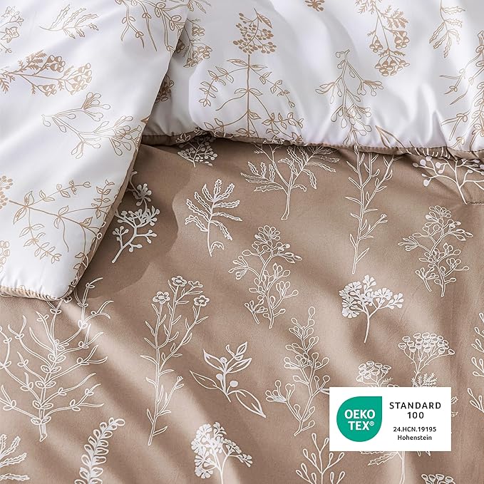 Bedsure Twin/Twin XL Comforter Set - Light Taupe Bed Set, 2 Pieces Cute Floral Bedding, 1 Soft Reversible Botanical Flowers Comforter and 1 Pillow Sham