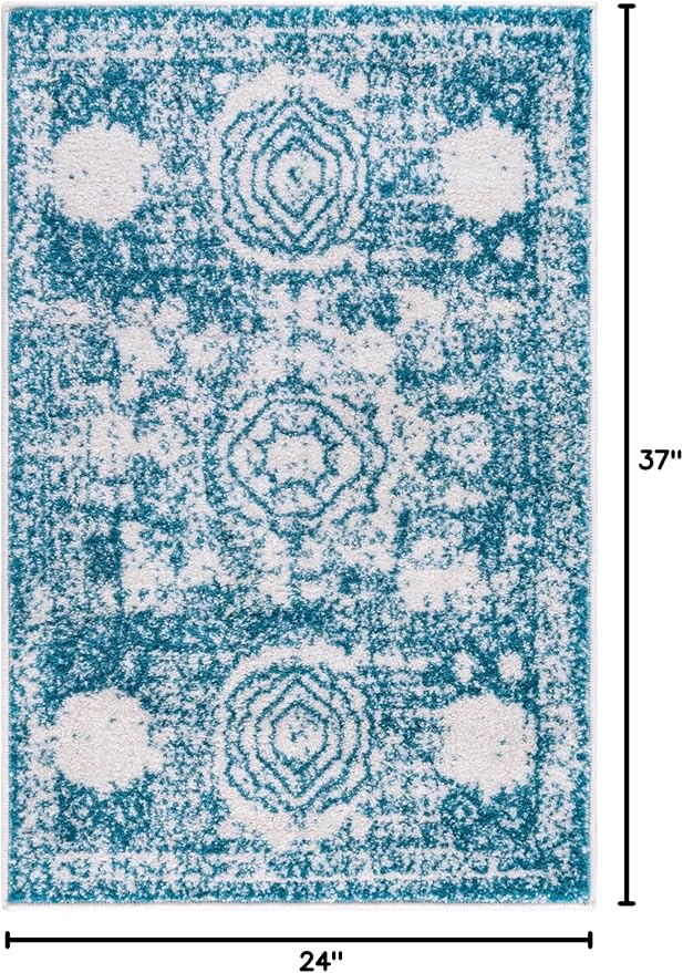 Unique Loom Bromley Collection Area Rug - Wells (2' x 3' 1" Rectangle, Turquoise/ Ivory)