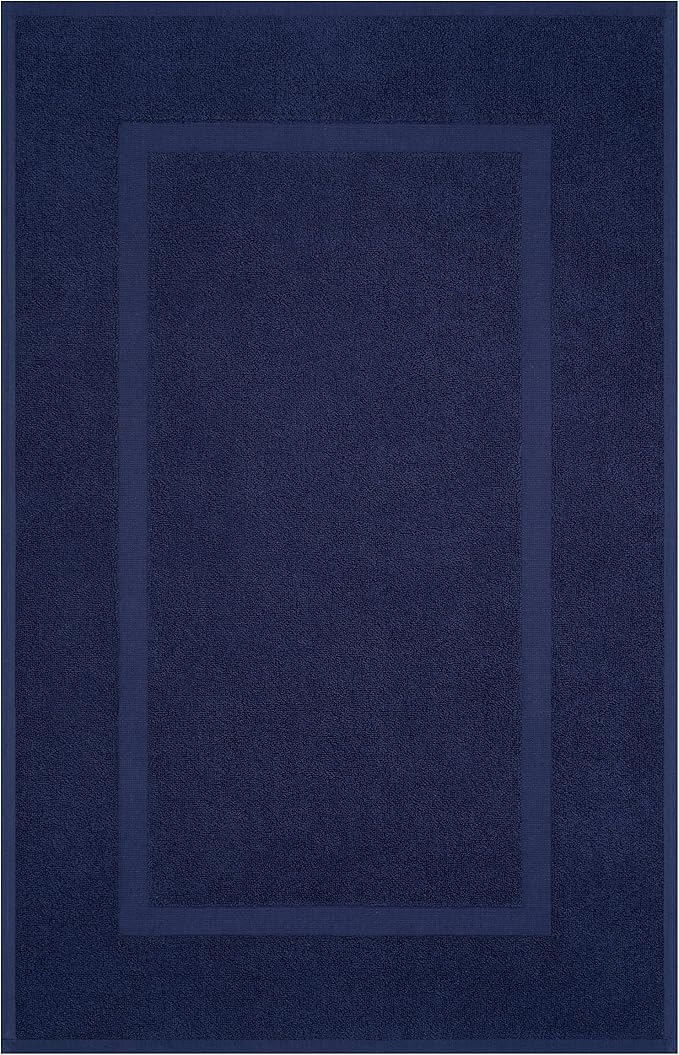 Cotton Paradise 100% Cotton Turkish Bathmat Set, Soft Absorbent Quick Dry, 2 Piece 20x34 Bathmat Floor Set, Navy Blue