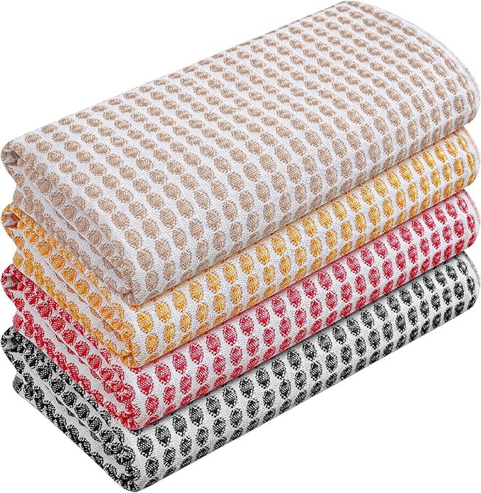 TWINY threads Circle Waffle Tea Towels Set of 4, 16x26 Inch, 100% Cotton, Durable, Soft, Waffle Weave Hand Towels, Reusable Cloths, Ideal for Cooking, Baking, Household, Assorted Colors