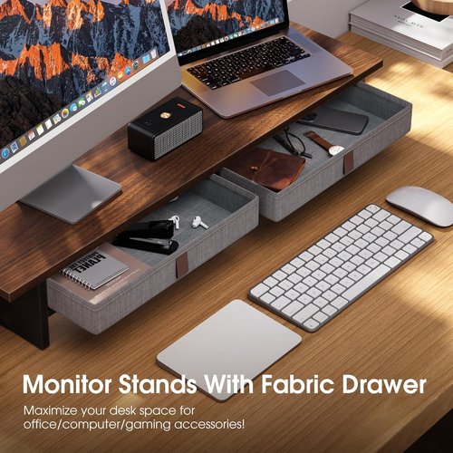 Fenge Dual Monitor Stand - 2-Tier Desk Riser with Drawer for 35 Inch Monitors | Home & Office Use