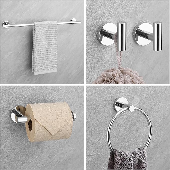 Chrome Bathroom Hardware Set, 6 Pieces Towel Bar Towel Holder Set Includes 19.68/23.6in Towel Bar, Toilet Paper Holder,Towel Ring and Towel Hook Wall Mount Bathroom Accessories Set