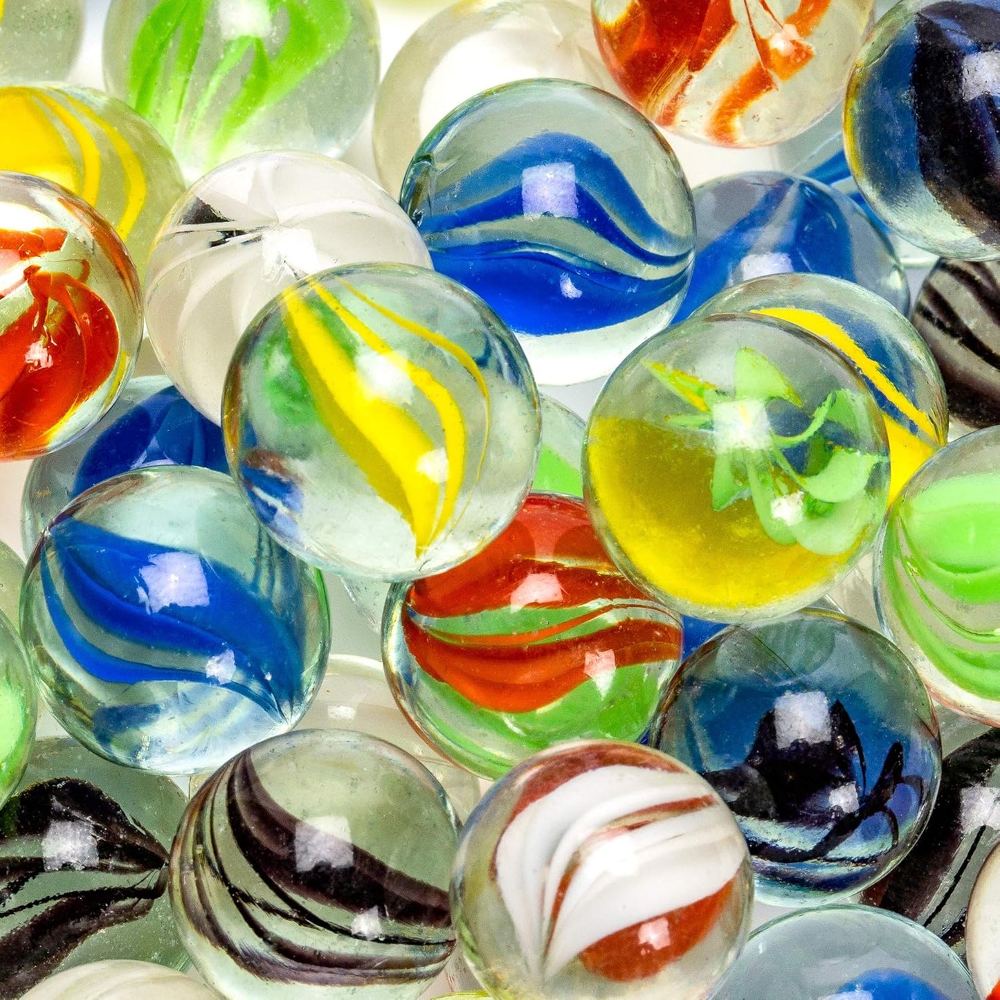 Yellow Mountain Imports Translucent Chinese Checkers Glass Marbles - 60 Pieces, 16mm Petal Design