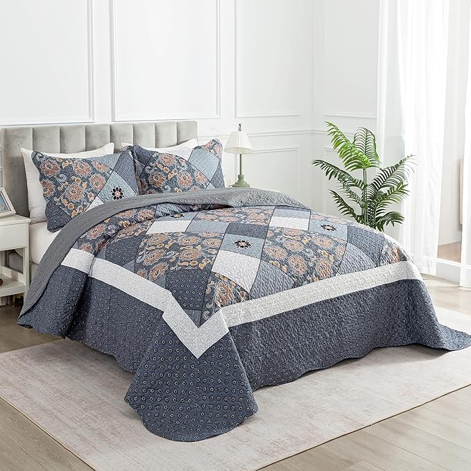 HoneiLife Queen Quilt Bedding Set - 3 Piece Microfiber Quilt Sets Reversible Bedspreads Rustic Coverlets for Queen Beds