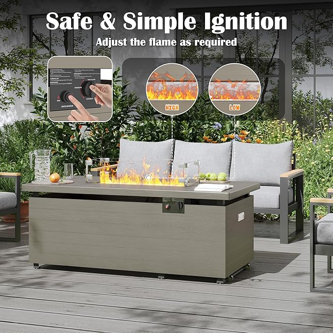 Sundale Outdoor 51 Inch Outdoor Fire Pit Table, 50,000BTU Rectangle Propane Fire Pit with Sliding Tank Holder, Glass Wind Guard, Dust Cover, Removable Lid, CSA Certified, Olive Green