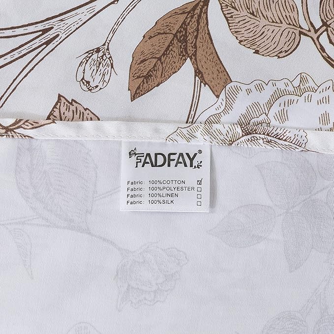 FADFAY Sheets Set Queen Vintage White and Brown Floral Bedding Elegant Peony Sheets Set Shabby Rose Farmhouse Bedding 100% Egyptian Cotton 800 Thread Count Deep Pocket Fitted Sheet 4Pcs, Queen Size
