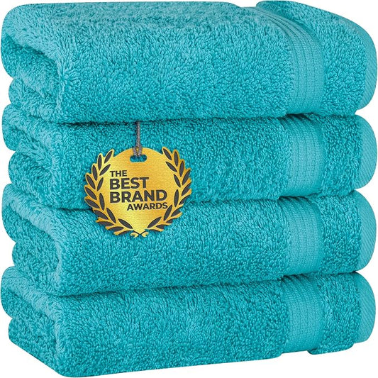 Cotton Paradise 100% Cotton Turkish Towel Set, Soft Absorbent Quick Dry, 4 Piece Hand Towel Set, Ocean Aqua