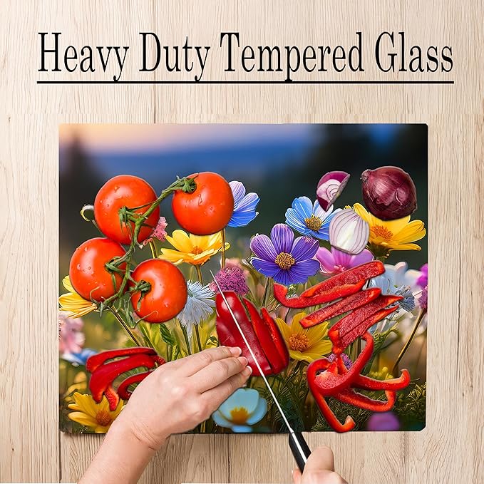 Wildflowers Floral Pattern Flower Love Kitchen Glass Cutting Board Decorative Valentine's Mother's Day Gift For Her Flowers (Wildflowers)
