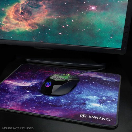 ENHANCE Small Gaming Mouse Pad - Anti-Fray Stitching, Non-Slip Base, Precision Tracking | 12.6 x 10.6 Inches, Galaxy