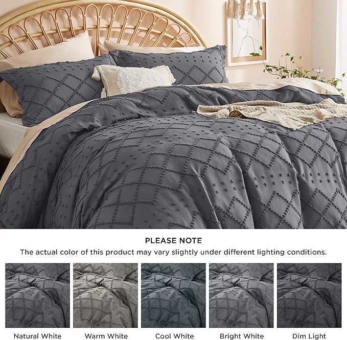 Bedsure Boho Duvet Cover King Size - Dark Grey Breathable & Soft Boho Bedding, Machine Washable Comforter Cover for All Seasons, Includes 1 Duvet Cover 104"x90" with 2 Pillow Shams & Zipper Closure