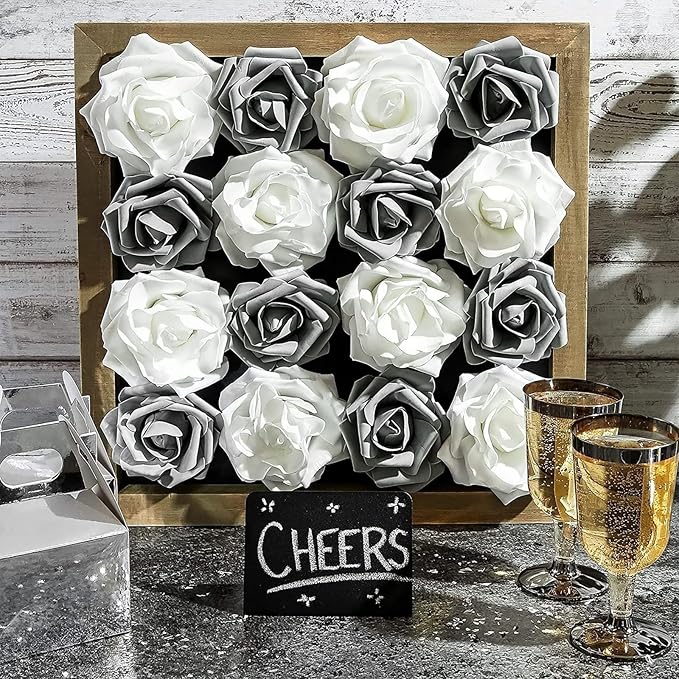 Bright Creations Artificial Flowers Foam Roses - 100-Pack, 3-Inch Grey Polyethylene Flower Heads - Bulk Grey Stemless Roses for DIY Crafts & Centerpieces
